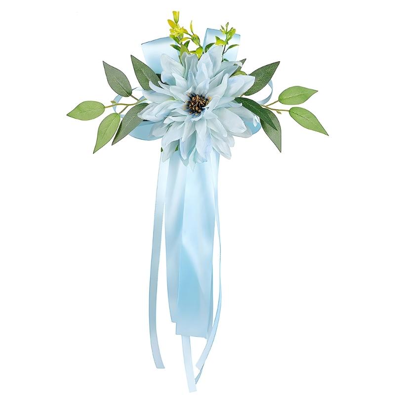 Romantics Florals Rearview Mirror Bowknot For Wedding Car Faux Flowers And Ribbon Chair Back Flower Decoration