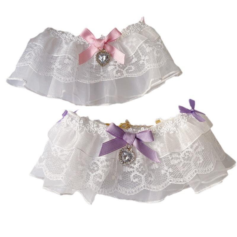 Double Layer Lace Pet Scarf 3D Bow Princess Style Saliva Towel Bib For Cat Dog