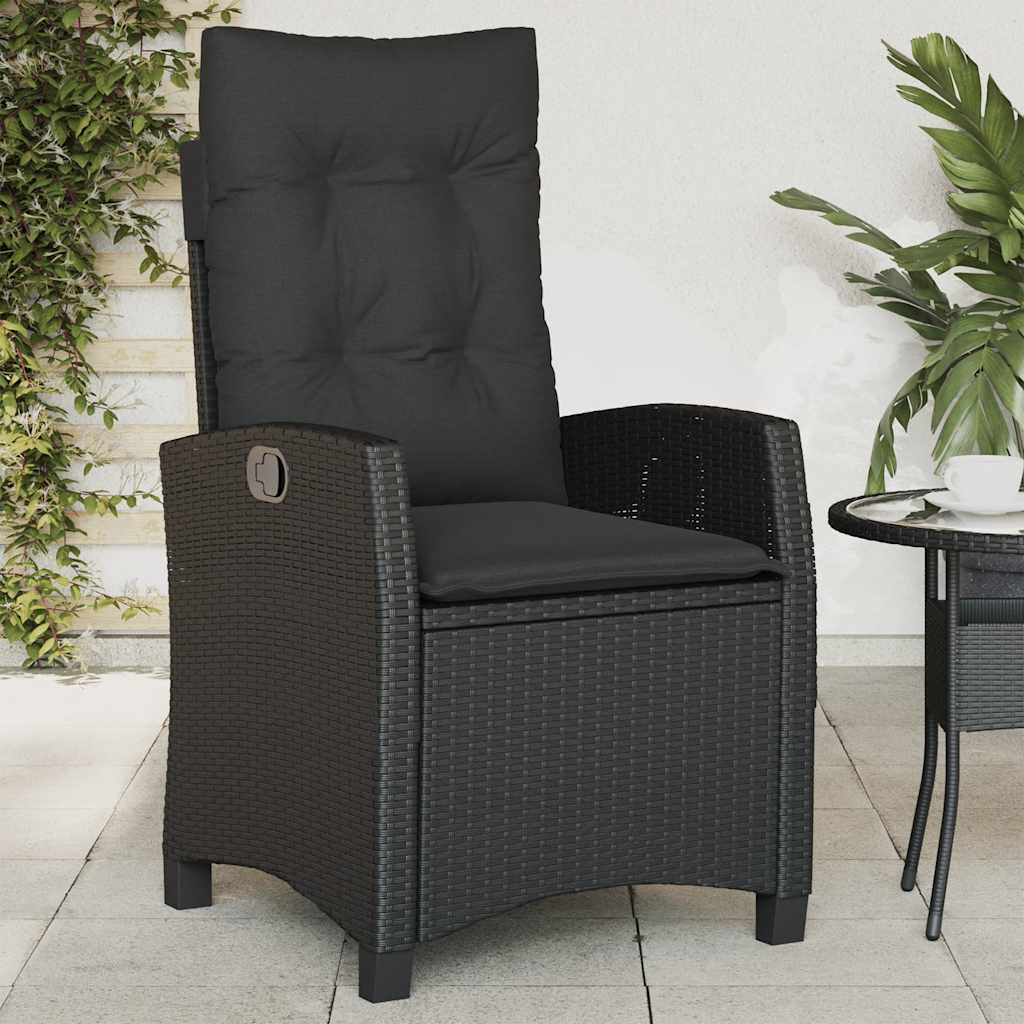 Vidaxl Klappbarer Gartenstuhl Mit Kissen, Schwarzer Polyrattan