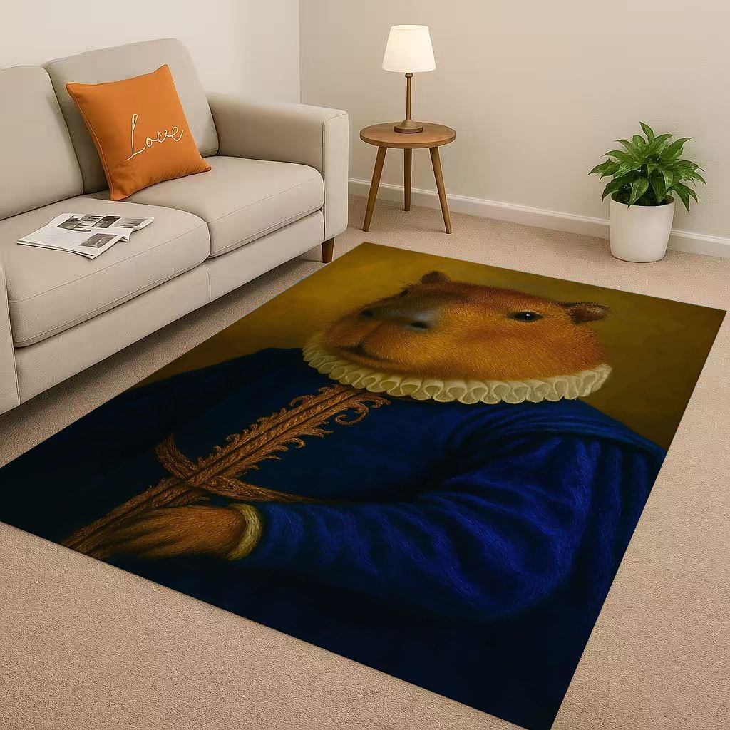 Kawaii Capybara Kunst Cartoon Wohnzimmer Rutschfester Teppich Weicher Teppich für Schlafzimmer Spielzimmer Sofa, Leicht zu Reinigen Heimdeko Fußmatte