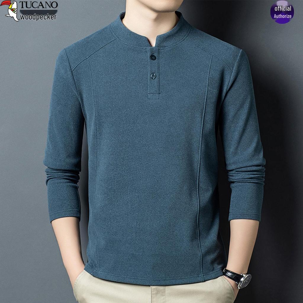 Men's Skin-Friendly Woodpecker Polo Shirt - Warm German Velvet, Stand-Up Collar, Casual Business, Autumn/Winter