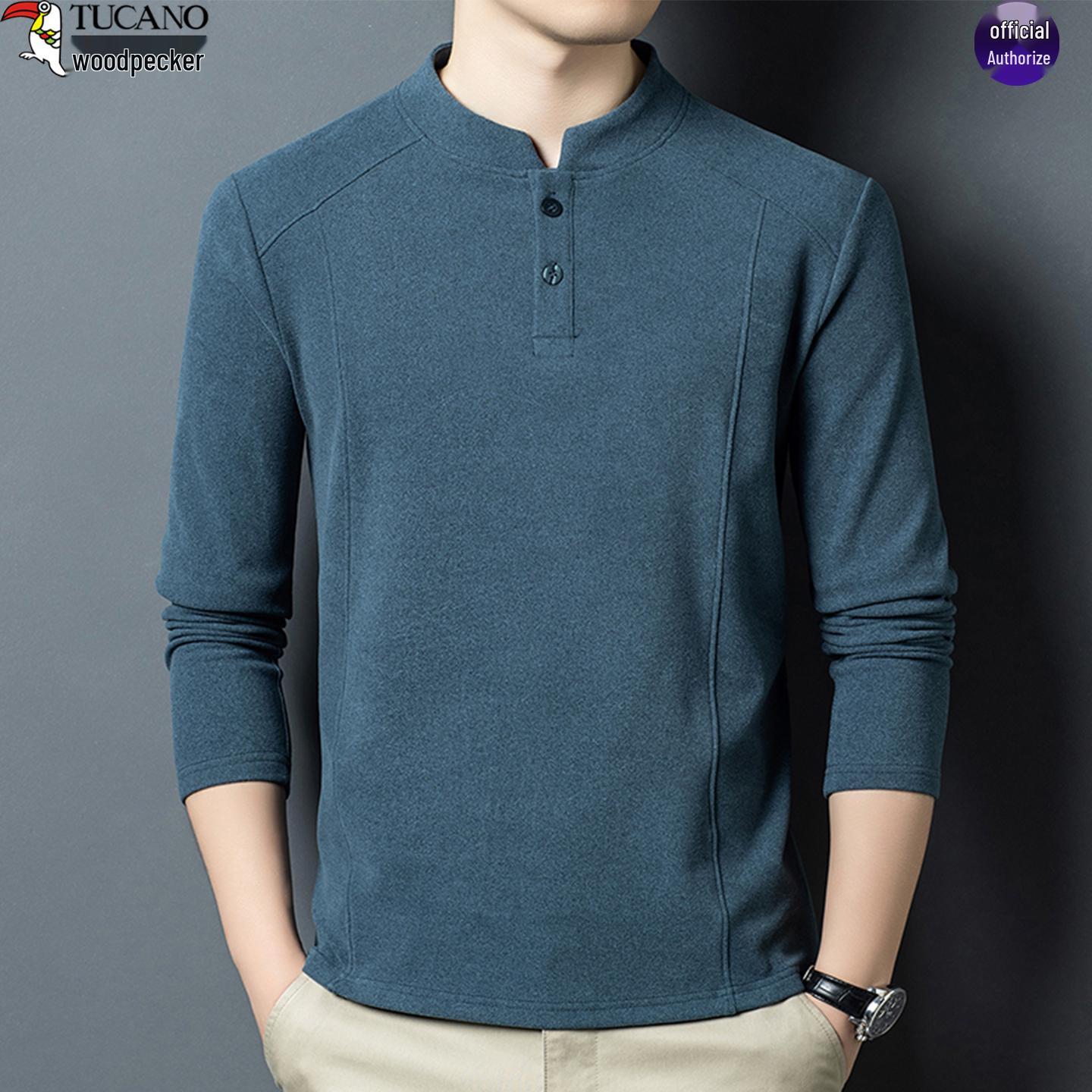 Men s Skin-Friendly Woodpecker Polo Shirt - Warm German Velvet, Stand-Up Collar, Casual Business, Autumn/Winter Extra Large