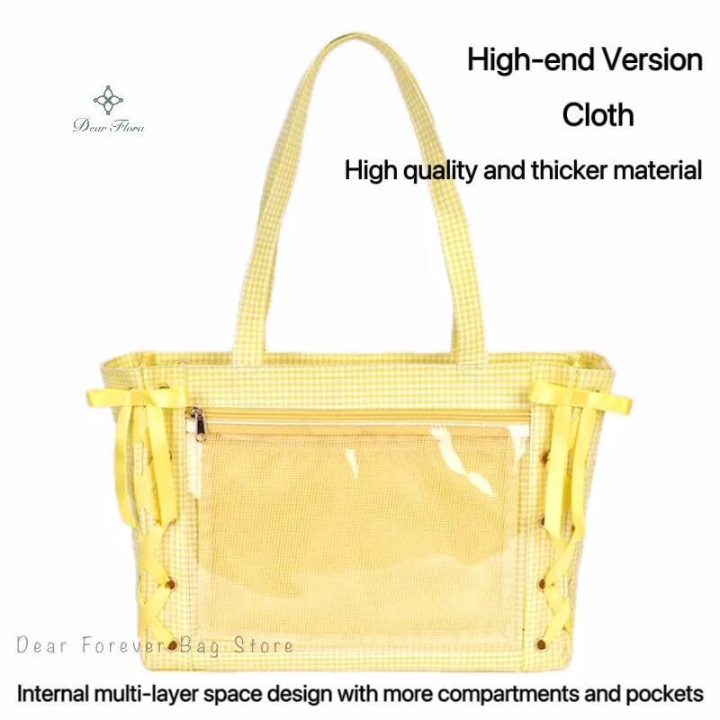 Japanese Sweet Women Ribbon Ita Bag Fashion Large Capacity Tote Bag Aesthetic Shoulder Bag Cute Lolita Girl Transparent Handbags
