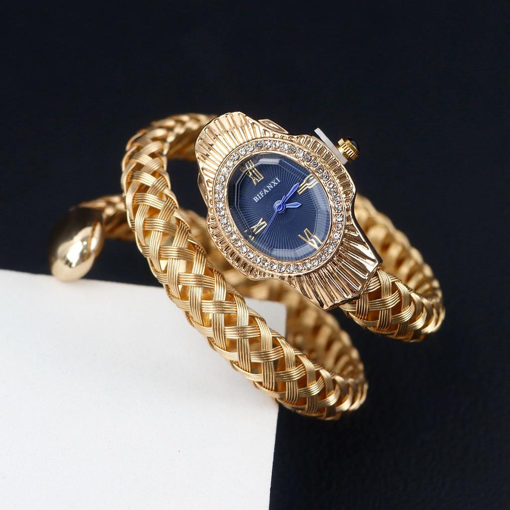 Women Quartz Watch Unique Snake Shape Bracelet Watches Wire Braided Wristwtatch