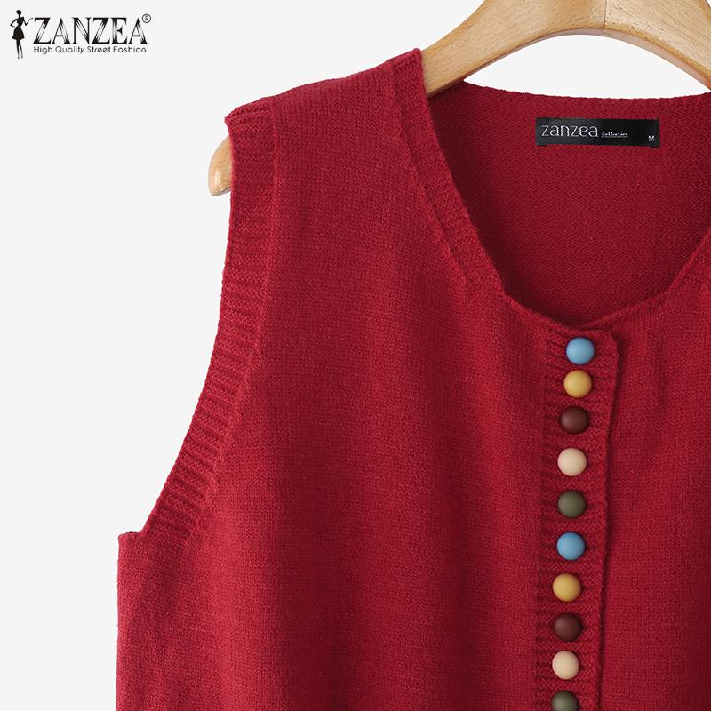ZANZEA Women V Neck Sleeveless Colorful Buttons Casual Knitted Cropped Vest Tops