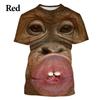 Men's fun monkey lip printed T-shirt, orangutan imitation gorilla 3D printed clothing, boys' short sleeved unisex top