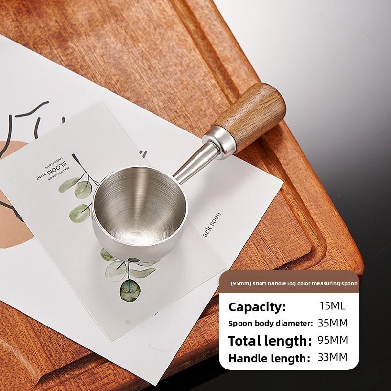 

Мерная ложка из нержавеющей стали для кофе и сухого молока, деревянная ручка, неприлипающая и не ржавеющая мерная ложка для приправ Short handle (15 ml) серебряный