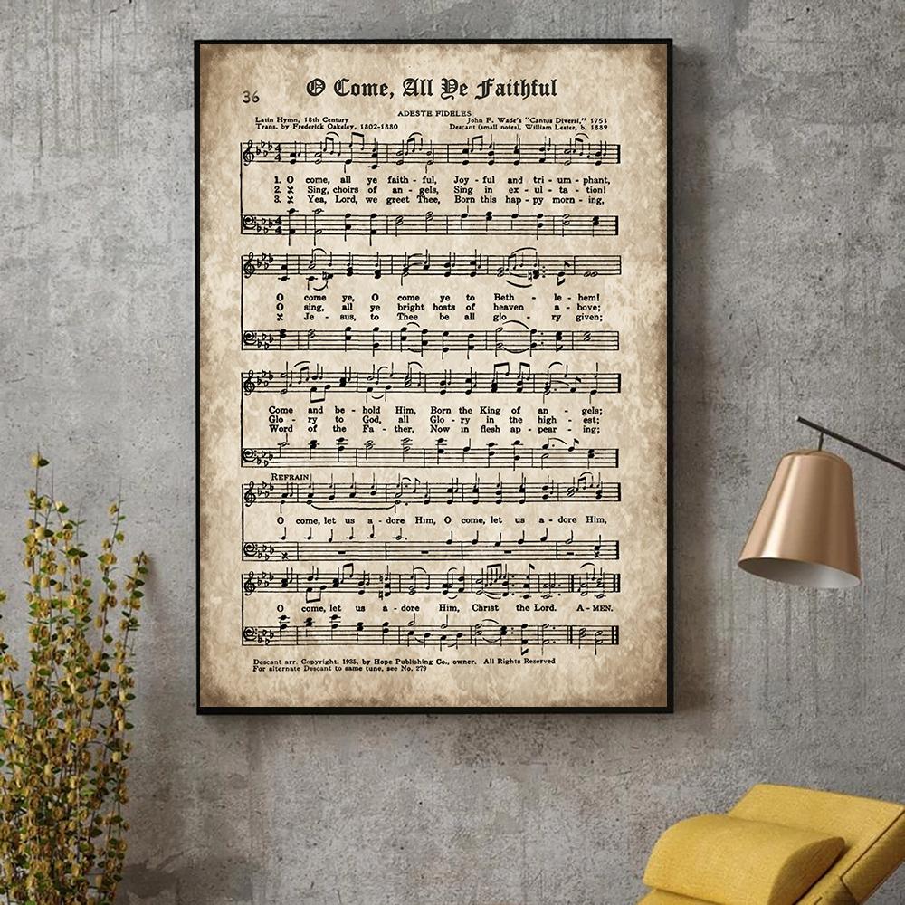 Vintage Christmas Carols Canvas Painting Retro Sheet Music Posters And Prints for Living Room Wall Art Decoration Cuadros