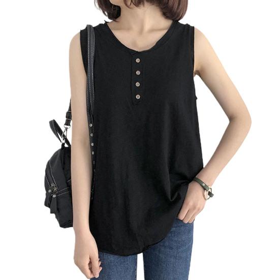 

Женский жилет без рукавов, сплошной цвет, украшение на пуговицах, свободный пуловер, повседневная одежда L чёрный