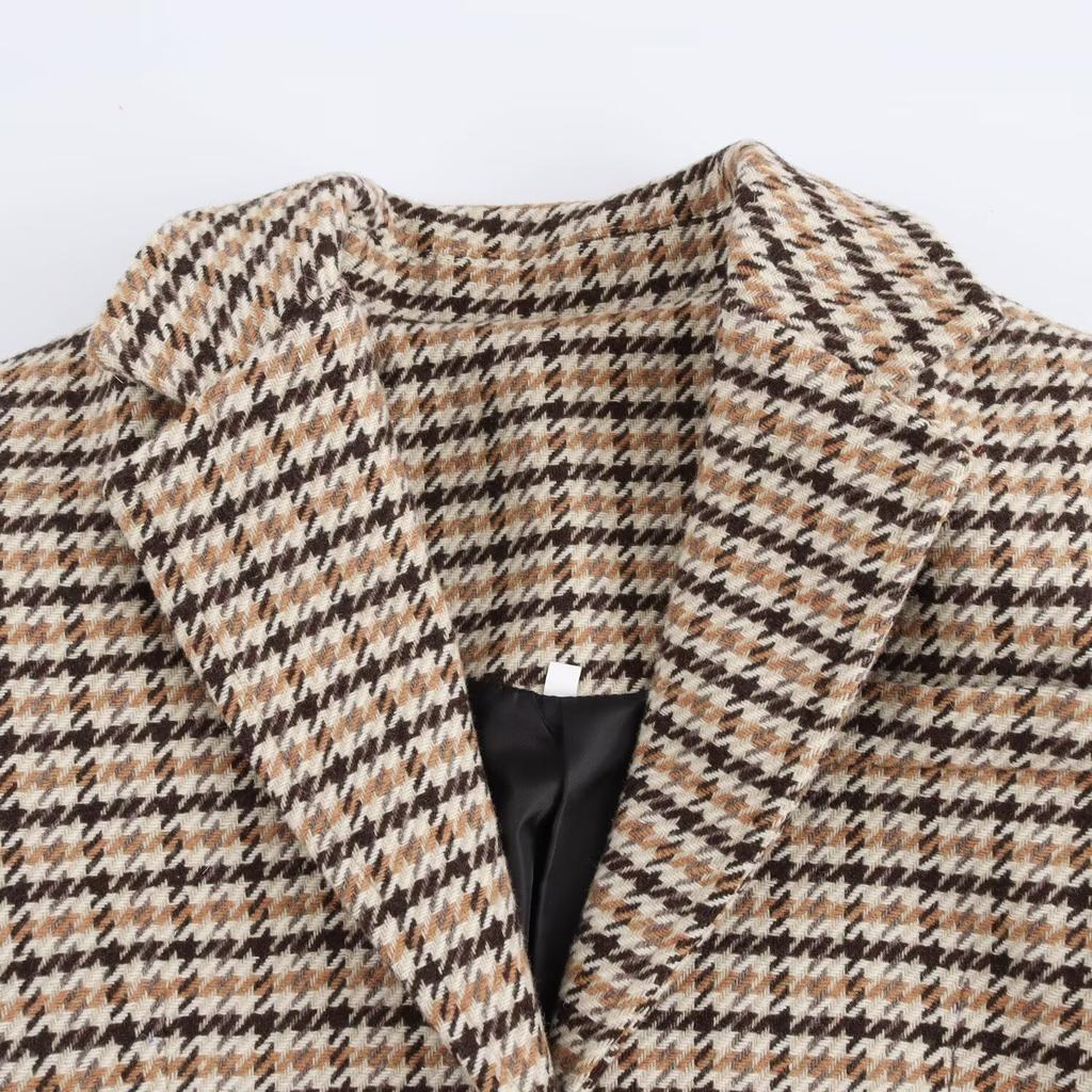 European and American style, new women's clothing, versatile, fashionable and fashionable woolen plaid jacket 9492780