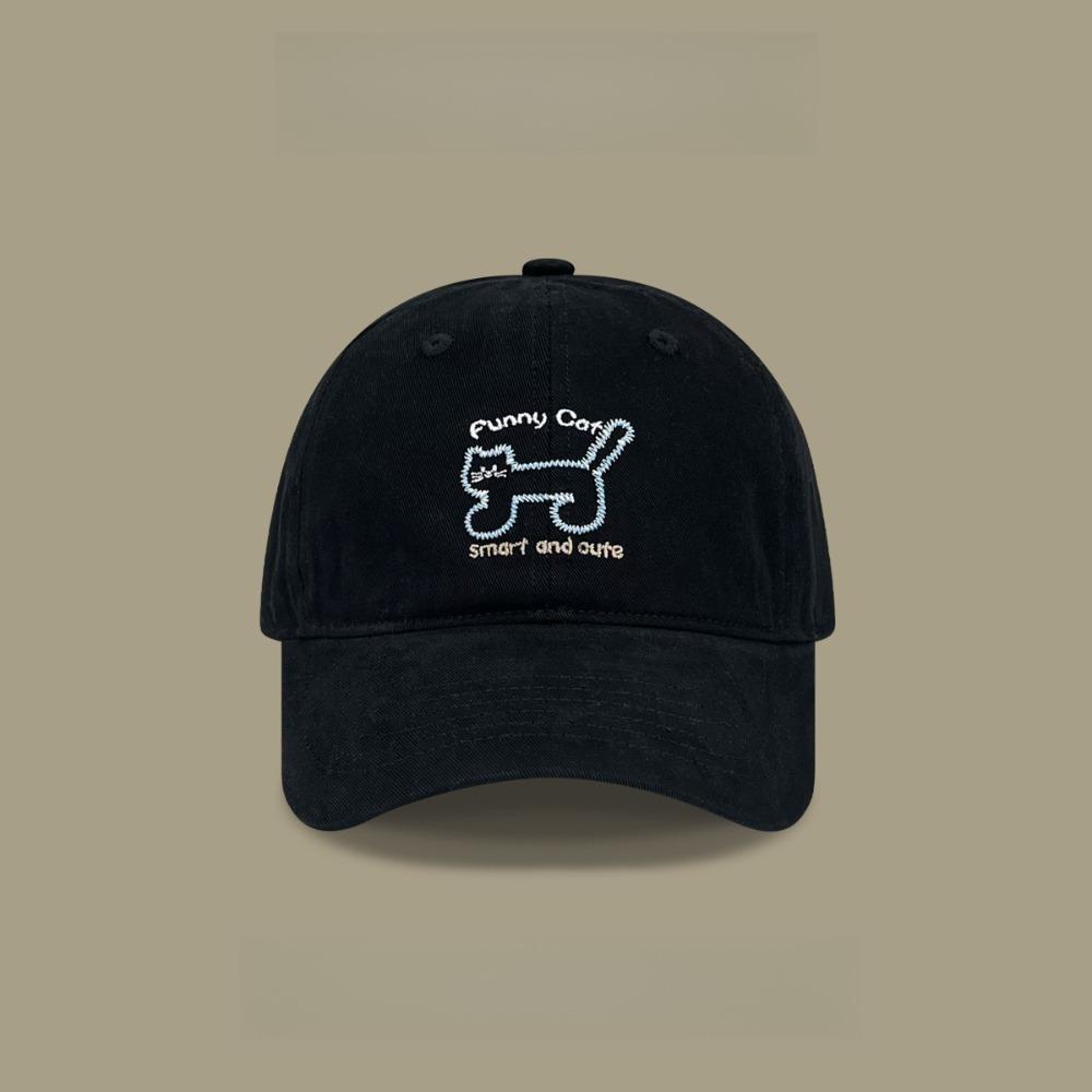 Breathable Cat Embroidered Cap Adjustable Cotton Peaked Hat Simple Sunscreen Baseball Cap  Outdoors