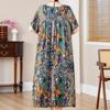 Plus Size Loose Vintage Print Langes Kleid für Damen Lässige Kurzarm-Sommer-Damenkleider