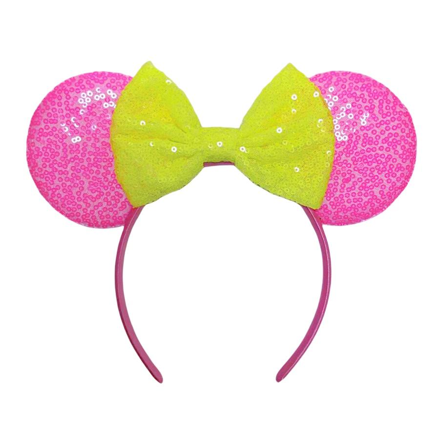 Neue fluoreszierende Farben Mausohren Stirnband für Mädchen Glänzende Pailletten Schleife Haarband Festival Party Cosplay DIY Haarschmuck