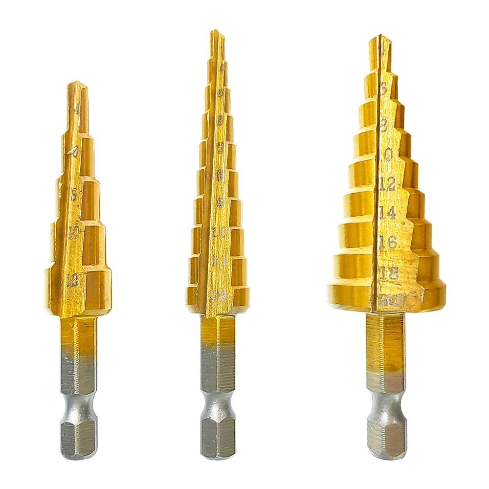 Hexagonal Handle Titanium Plated Ladder Drill Tower Drill Bit Set 3-12/4-12/4-20mm Small Three Piece Set Pocket Hole