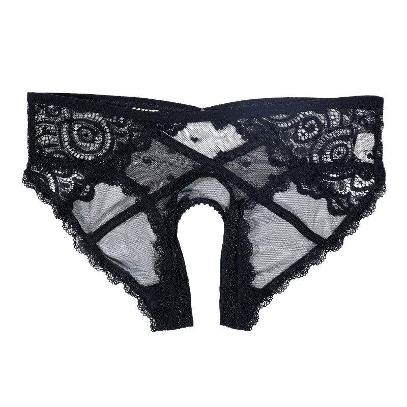 Lace Mesh Japanese Open Crotch Women's Underwear Low Waist Hollow Transparent Ultra-thin Triangle Pure Desire Sex Underwear