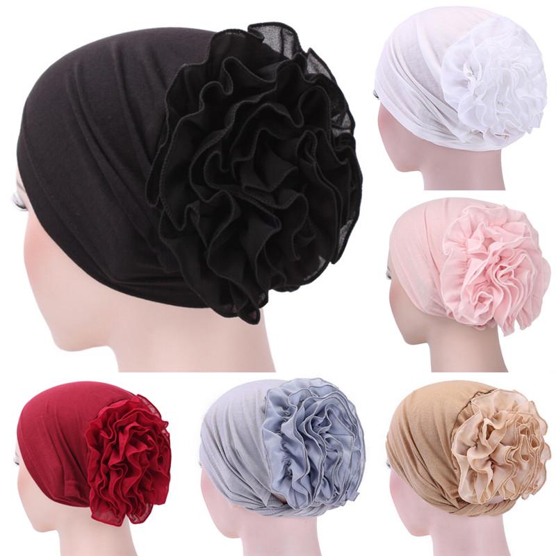 Women Flower Stretchy Turban Head Wrap Band Chemo Bandana Hijab Pleated Indian