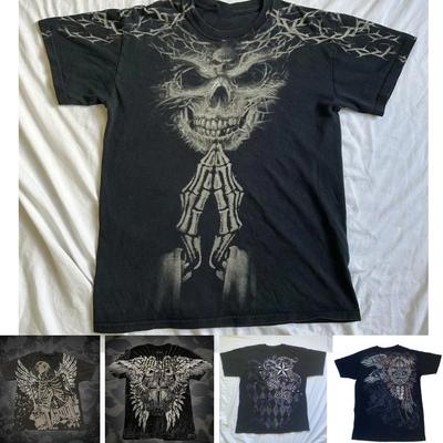 Sommer Vintage Totenkopf Gothic Herren T-Shirt Y2K Kreuz Flügel Print T-Shirt 90er Vintage Harajuku Kurzarm T-Shirts Oberteile Damenbekleidung