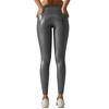 Fashion Casual Comfort Versatile PU Leather Pants High Elasticity Feeling Solid Color Shiny Thin Velvet Tight Pocket Fitness Pants Running Yoga Pants