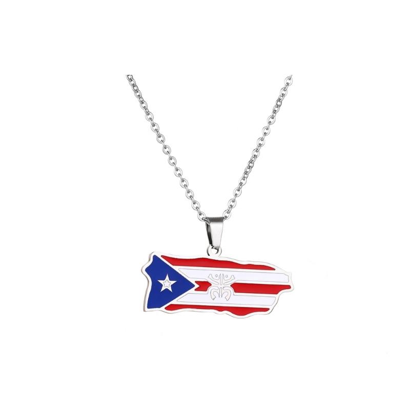 Puerto Rican Map Pendant Necklace with Enamel Style Charm and Polished Chain for Daily Wear, Parties and Gifts