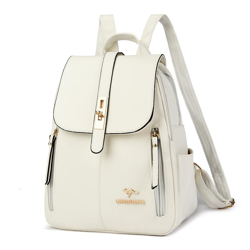 2024 Новый уличный тренд женский багаж кожаные изделия однотонный рюкзак кожаный женский рюкзак с прошивкой белый