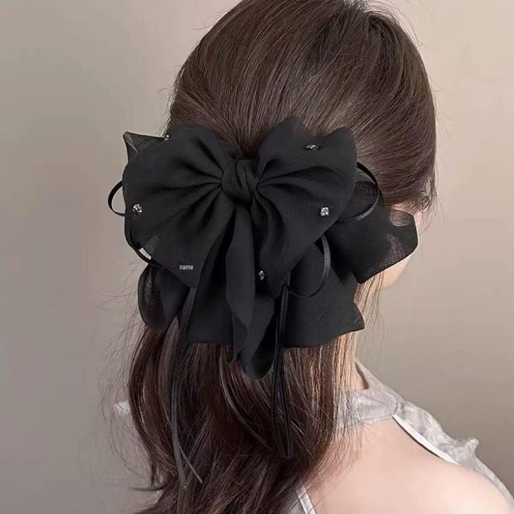 Gypsophila Starry Rhinestone Headwear: Mesh Bow Ponytail Hair Clip for Women