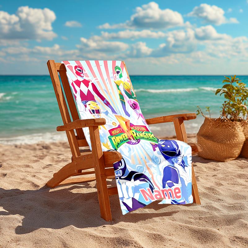 Personalized customized proof beach towel with Mighty Morphin Power Rangers pattern - soft, absorbent,quick-drying,perfect swimming,camping&bathing
