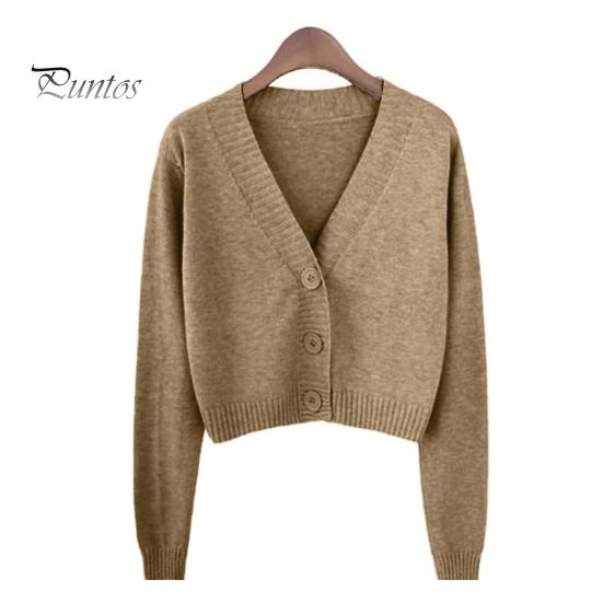 Women Spring Sweater Coat V Neck Long Sleeves Solid Color Single-breasted Cardigan Lady Thermal One Size Knitted Cropped Female Clothes