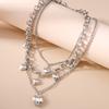 New Silver Color Love Heart Pendant Necklace Multilayer Choker Necklaces Chain for Women Metal Punk Jewelry Gifts