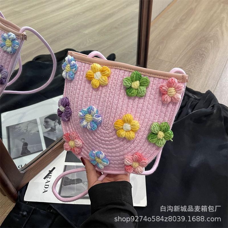 This Year's Popular Small Fresh Embroidery Woven Small Bag Women's 2025 New Trendy Foreign Shoulder Bag Crossbody Bag