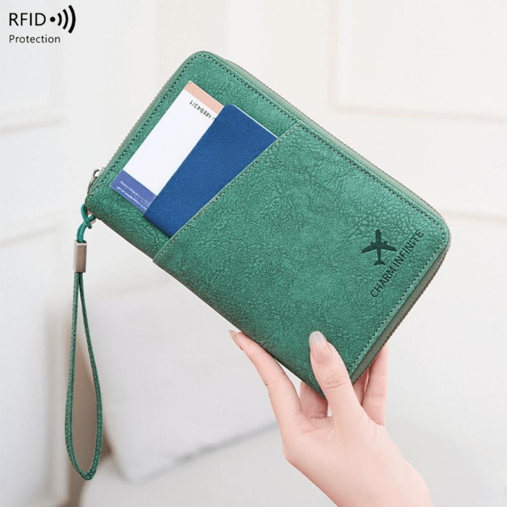 New RFID Anti-magnetic Passport Bag, Long Zipper Passport Holder, Travel Ticket, Multi-functional Storage ID Bag