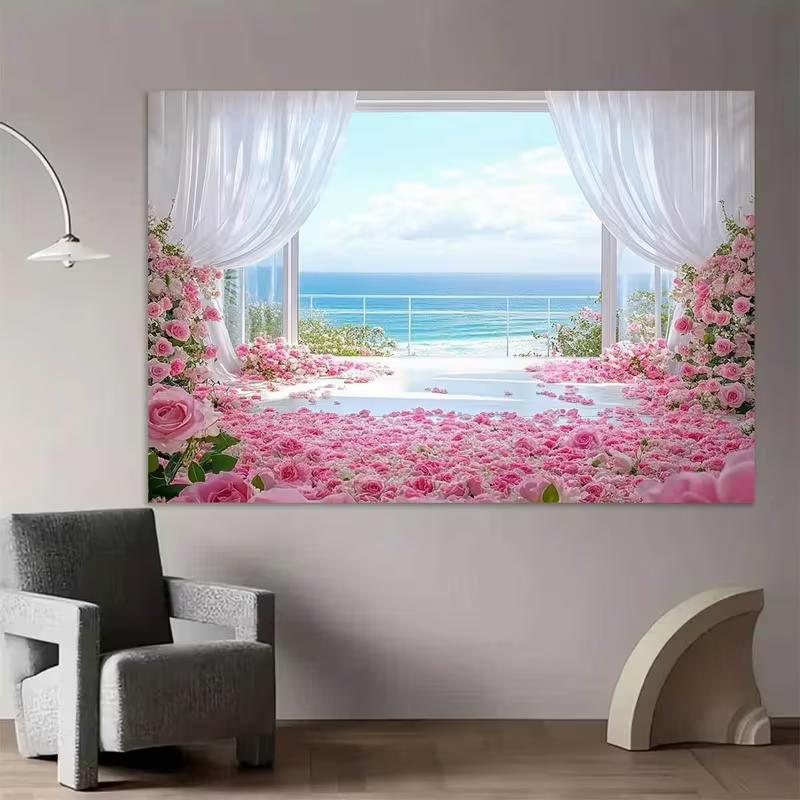 2D Flat Print Seaside Rose Backdrop for Studio Photoshoot & Live Stream