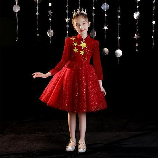 Красное официальное платье в китайском стиле для девочек, для выступлений и школьных хоров 160 cm