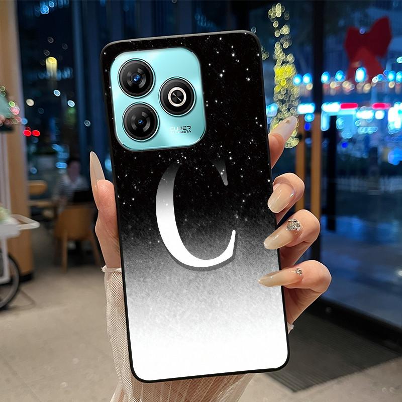 Lucky Letter Jelly Color Simple Phone Case For ZTE Blade A75 4G Soft Black Case ZTE Blade A75 4G Anti-scratch Cover