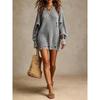 Damen Langarm Tunika Pullover Used Look Rissige Löcher Oversized Locker Gestrickt Jumper