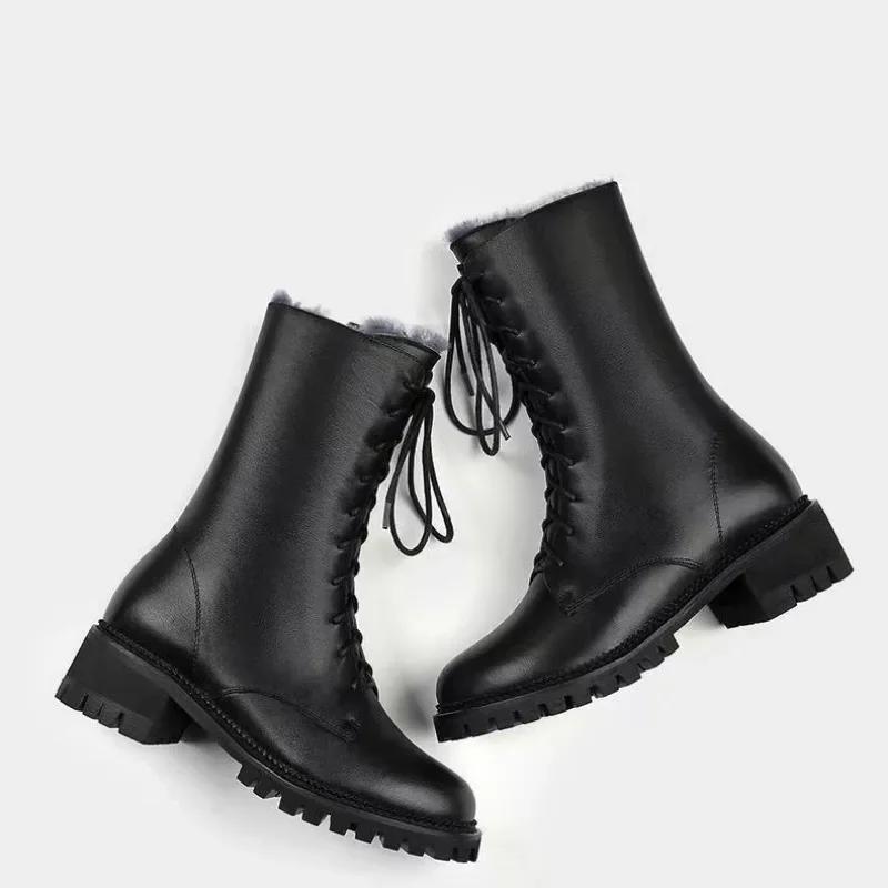 Fashion High Top Boots Women 2024 Thickened High Heel Lacing Double Zip Shoes for Women Mid Calf Boots Chunky Heel Platform Women Boots