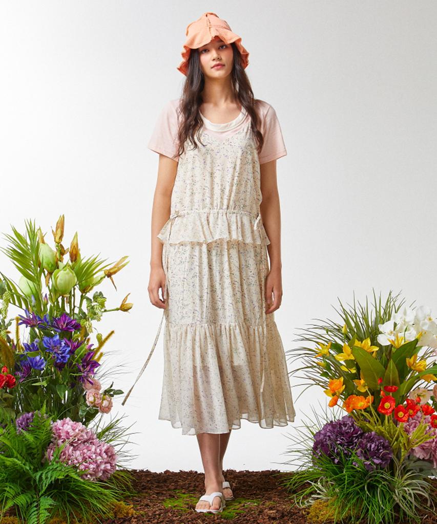 Weibeugeon Jacquard Chiffon Flower Long Dress Cream