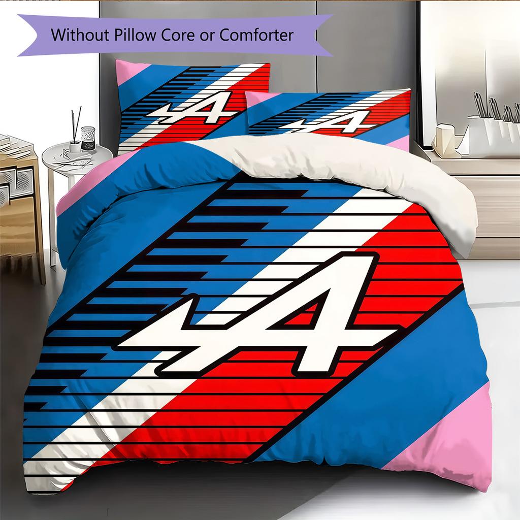 Alpine F1 Team Muster Bettwäsche Steppbett Set Heimdekoration Geschenk (1 Bettbezug + 2 Kissenbezüge (ohne Füllung))