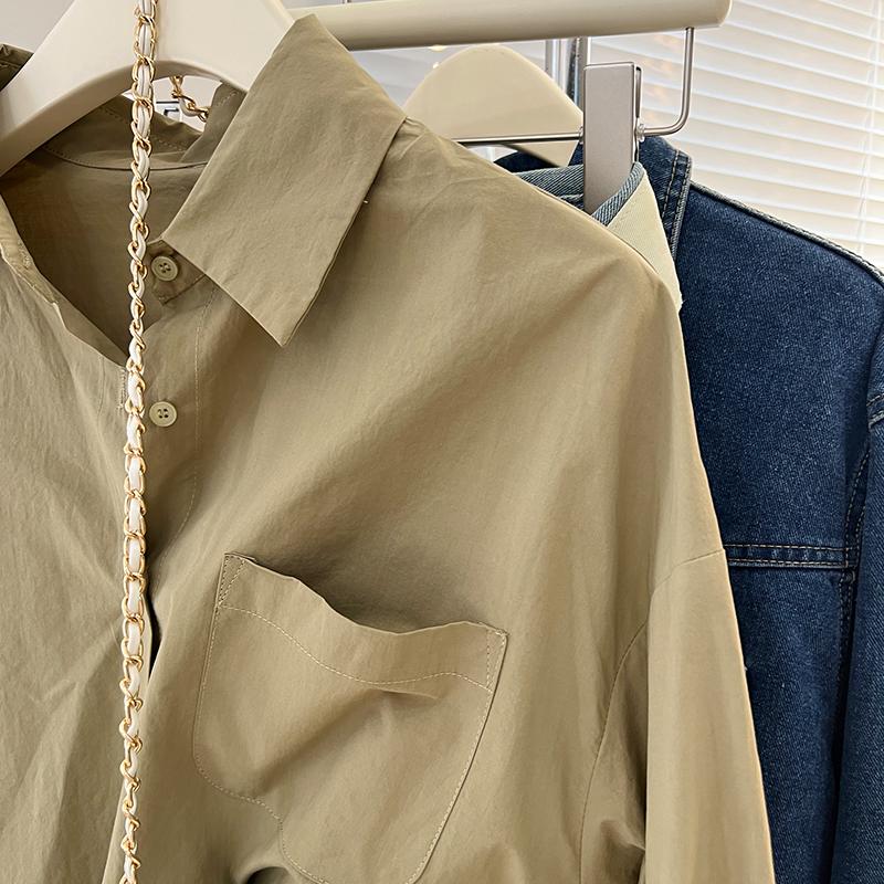 Polo-Kragen Langarm Baumwolle Freizeitblusen für Damen Mode Neu Uni Mittellang Sonnenschutzhemden Damen Locker Büro Damen Weißes Hemd Oberteile 25348