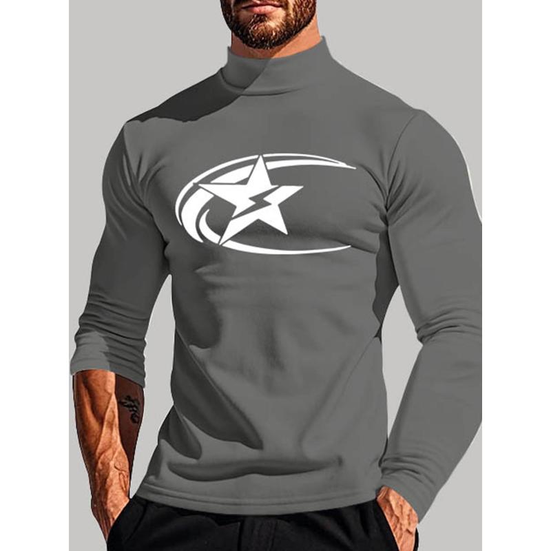 Versatile Loose Fit Polyester Men s Mock Neck Long Sleeve, Ideal for Office Casual Looks S серый