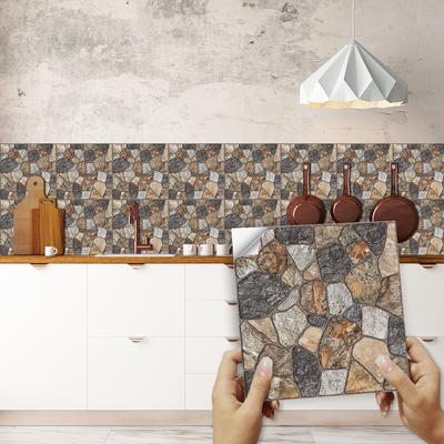 10pcs Cobblestone Stone Pattern Tiles Wall Sticker Kitchen Backsplash Wardrobe Bathroom Peel and Stick Waterproof Art Wall Decals
