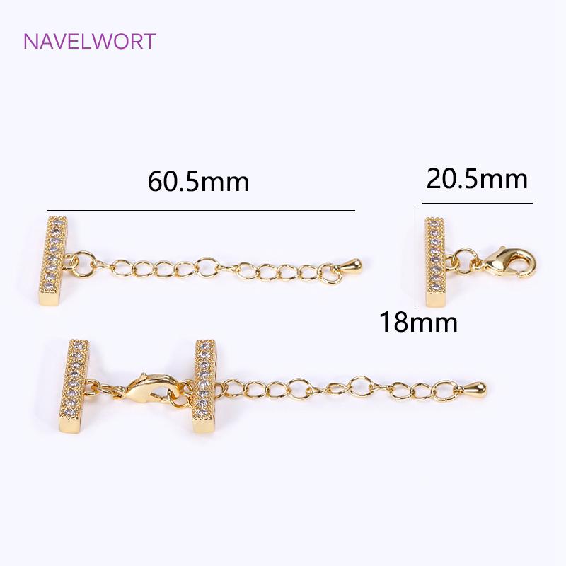 18K Gold Plated Lobster Clasps Extender Chain With Cuboid Separator Spacer Bars,Inlaid Zircon DIY Bracelet Hooks Clasp Findings