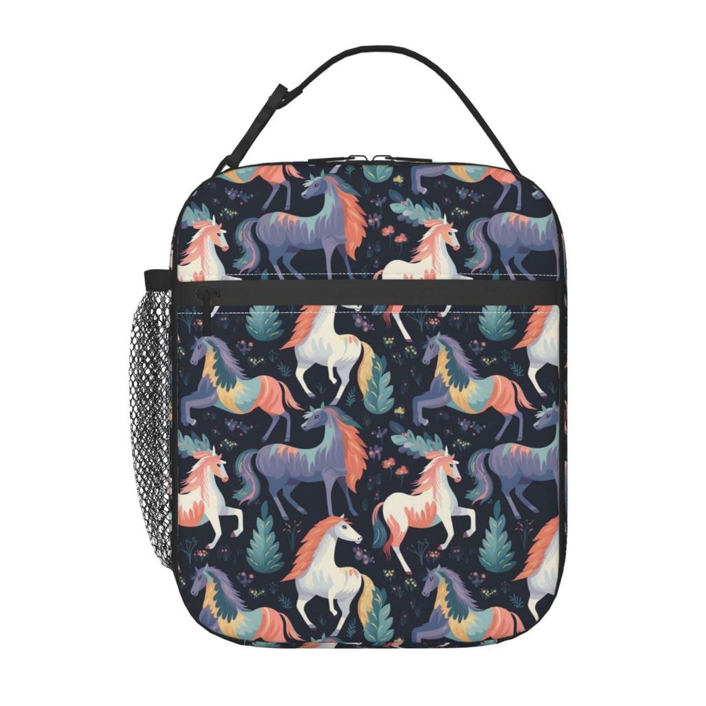 Fresh Flower Wild Horse Pattern Insulated Lunch Bag for Kids School Cooler Thermal Food Box Tote Leakproof Lunch Boxes Container