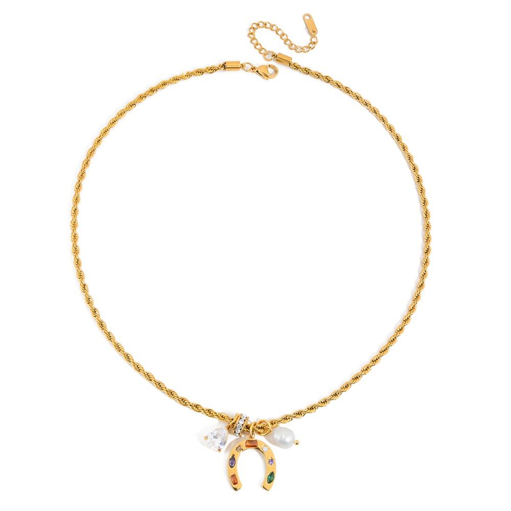 

Retro Stainless Steel Crystal Horseshoe Pendant Rhinestone Stackable Chain Gift Elegant Choker Women