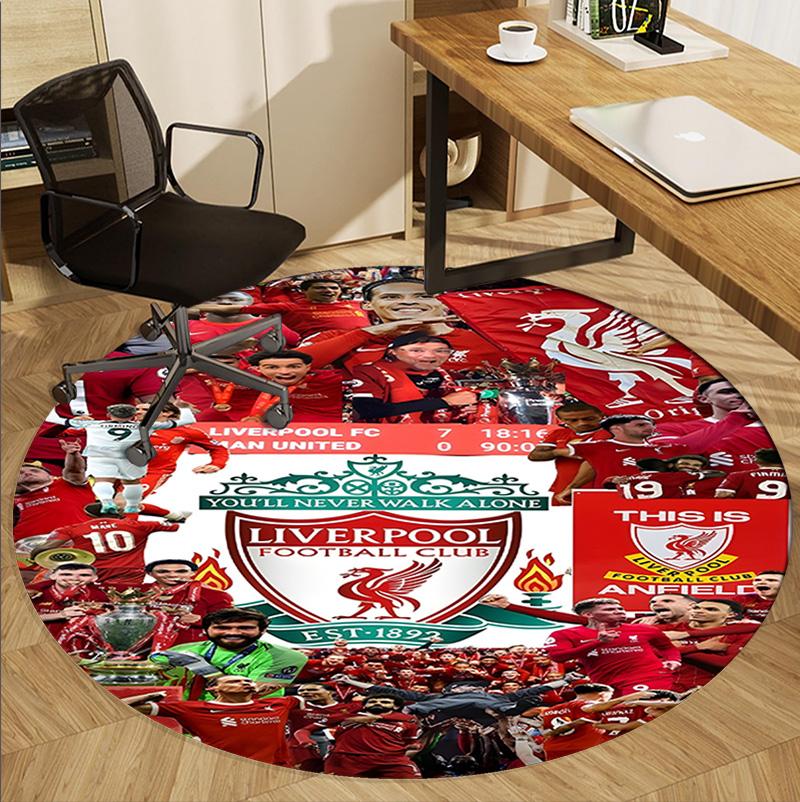 Alfombra Redonda con Patrón del Liverpool F.C., Felpudo para Interiores/Exteriores, para Picnic, Sala de Juegos, Dormitorio, Oficina, Sala de Estar, Alfombra Decorativa para el Hogar, Regalo de Cumpleaños