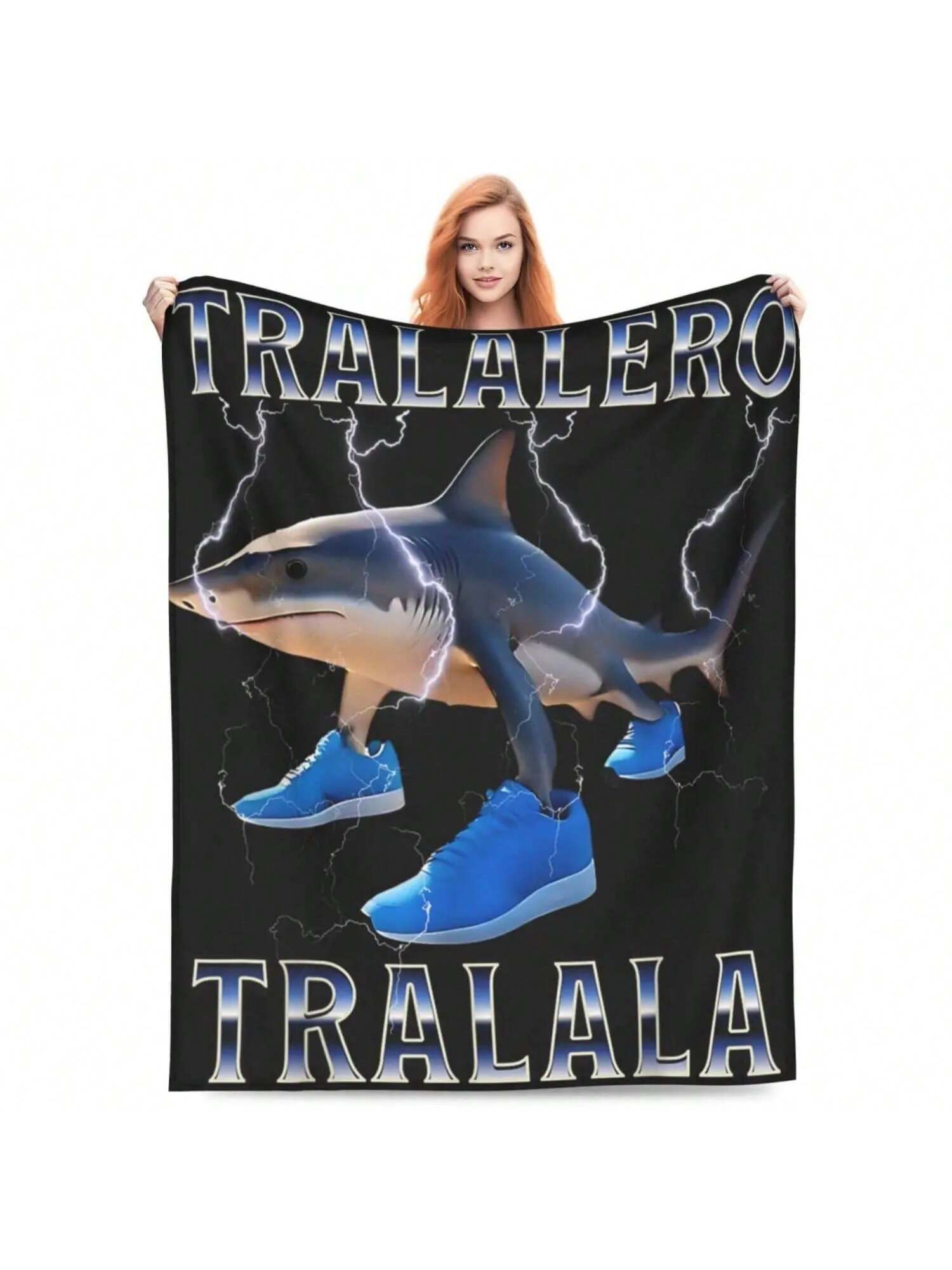 Warm Blankets Picnic Tralalero Tralala  Italian Brainrot Meme Throw Blanket  Bedspread For Outdoor Print Sofa Bed Cover 75X95CM