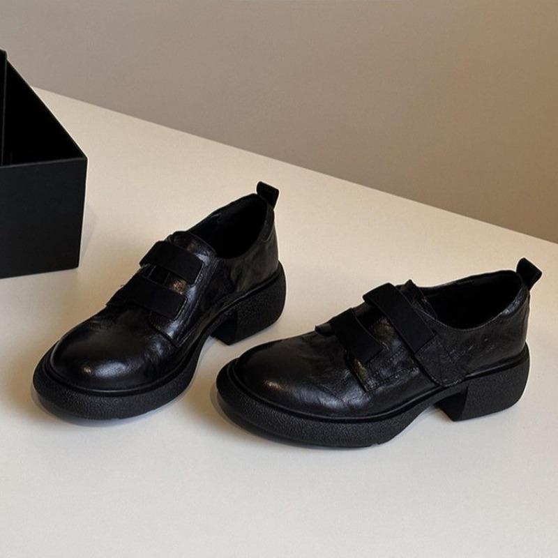 Fashion English-style Platform Loafers for Women, One-foot Slip-on, Comfortable Block Heel Small Leather Shoes