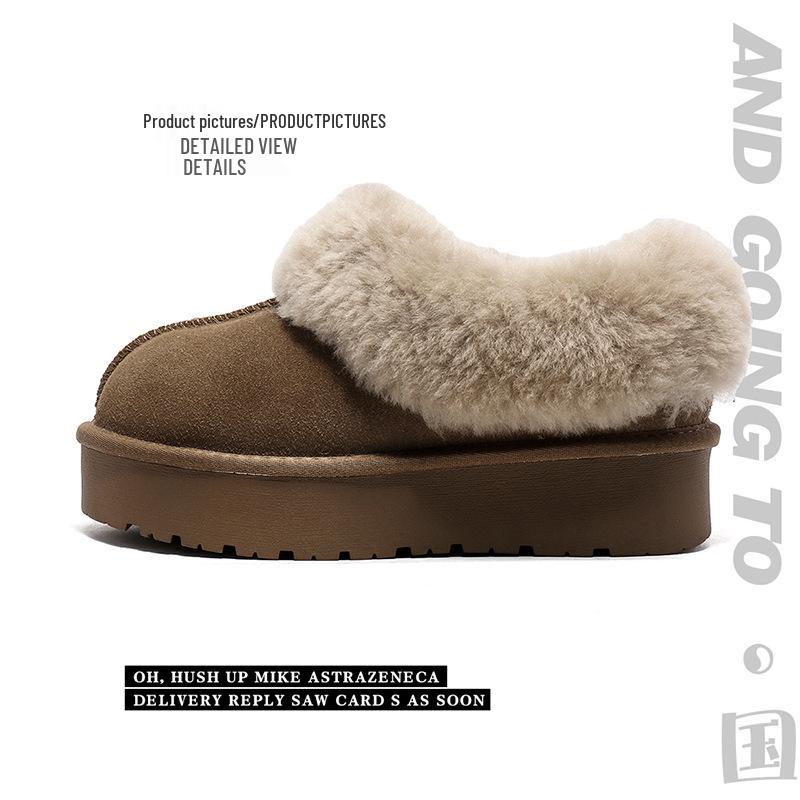 Women's Genuine Leather Thick-Soled Snow Boots, Non-Slip, Warm, with Plush Wool and Velvet Lining.