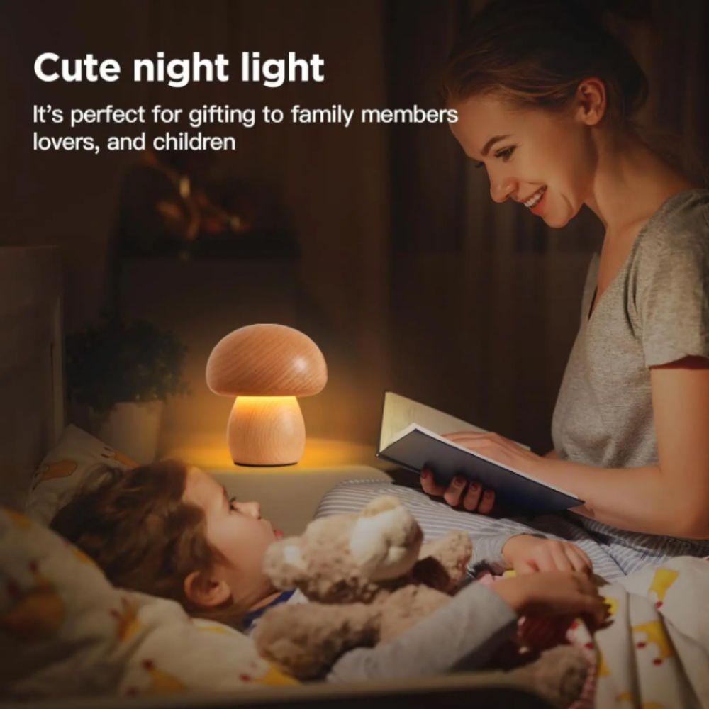 3 Color Light Wooden Mushroom Night Light LED Night Light Rechargeable Night Light  Childrens Room