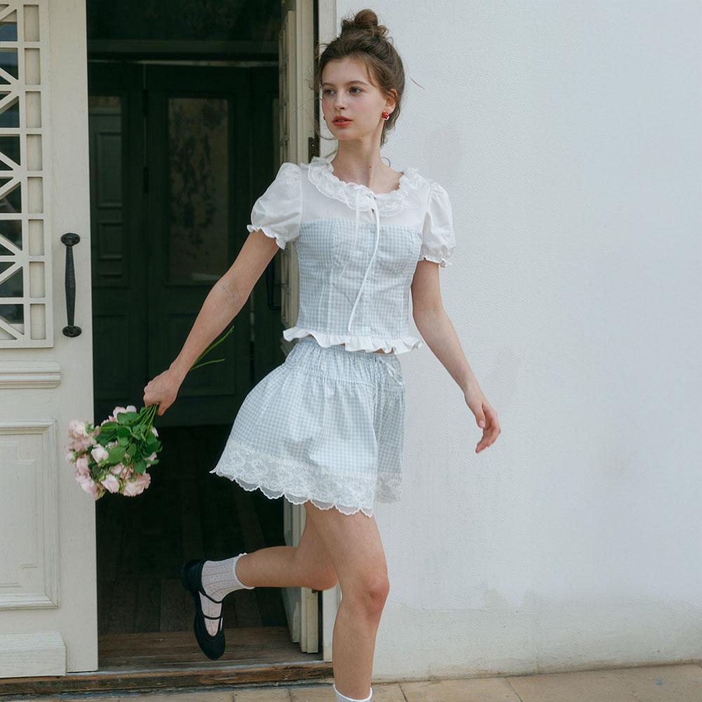 Ceme Adu Cest_Gingham Lace Trim Skirt
