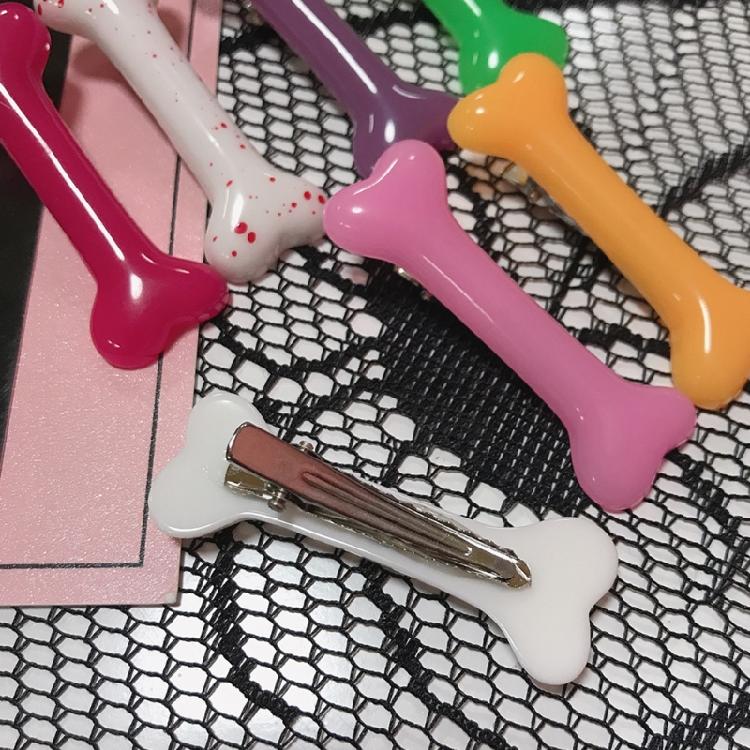 Dog Bone Hairpin Gothic Duckbill Side Clips Halloween Barrette Bangs Costume
